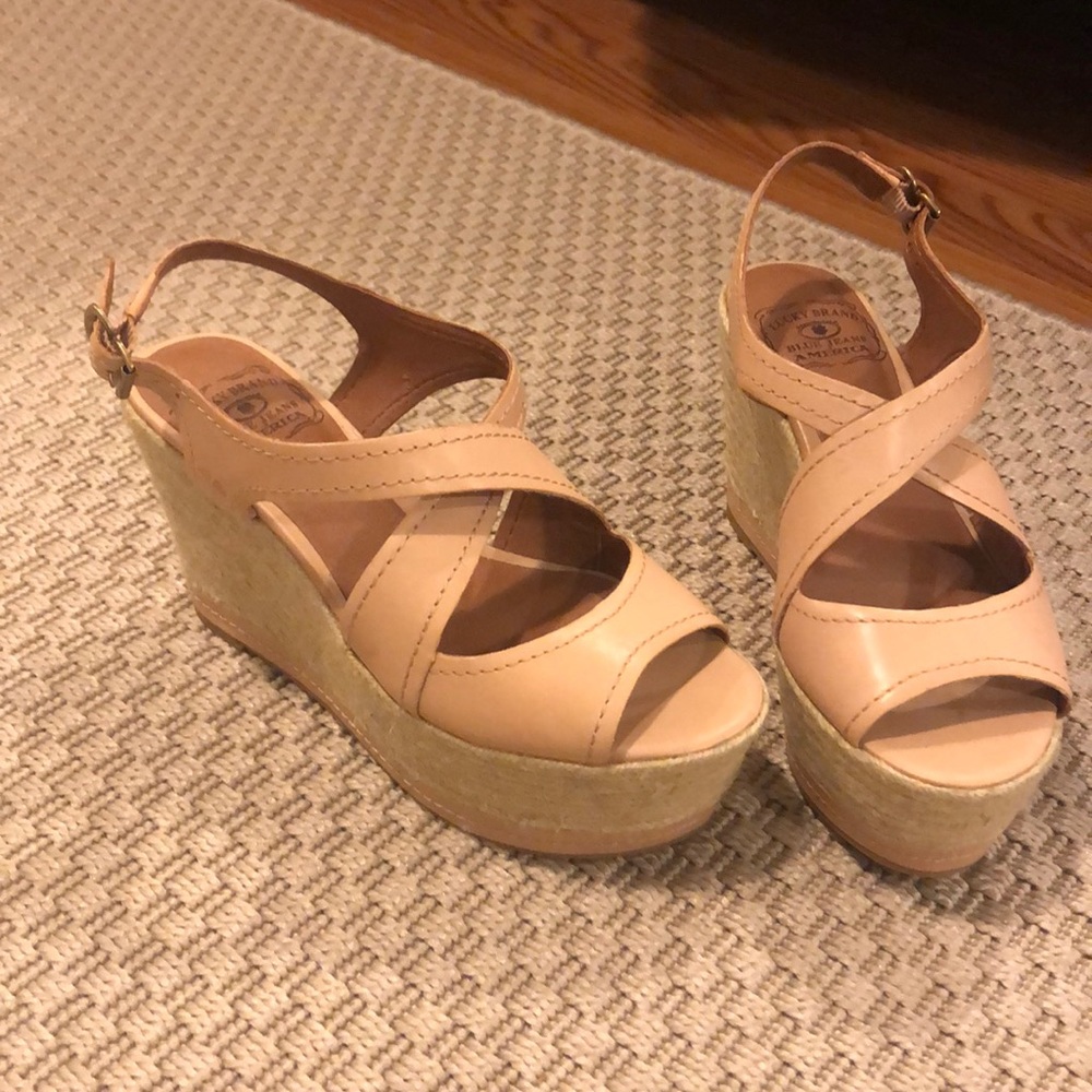 Cream platform wedge sandals